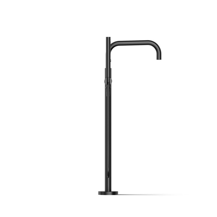 Matte Black Modern Floor-Mount Bath Filler with Handshower