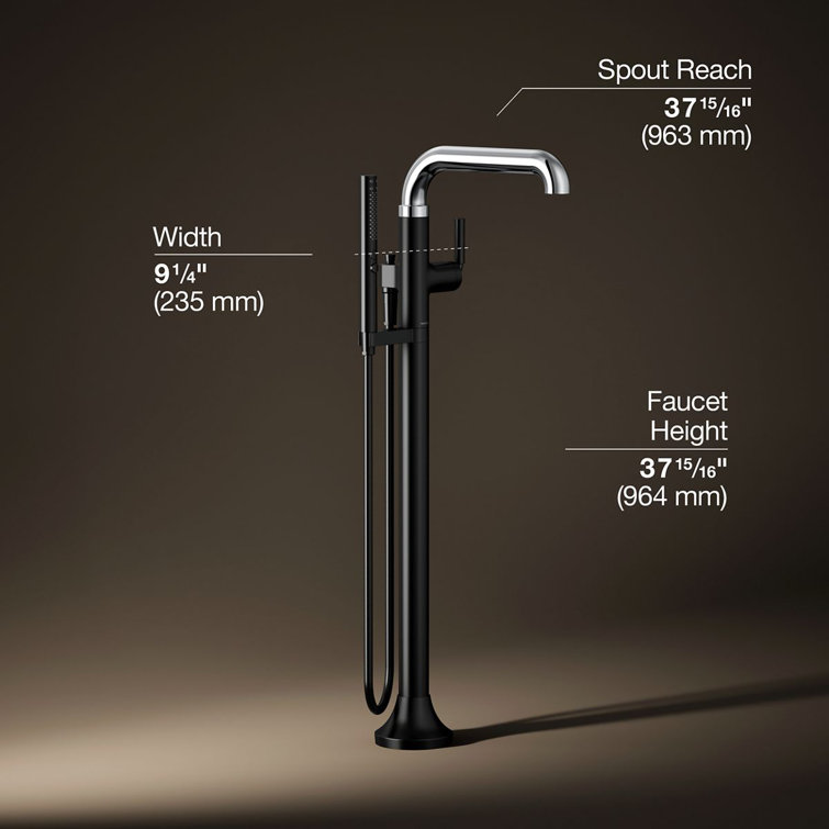 Tone Matte Black and Polished Chrome Freestanding Tub Faucet with Handshower