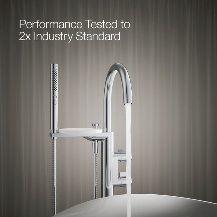 Polished Chrome Floor-Mount Bath Filler Trim with Hand Shower