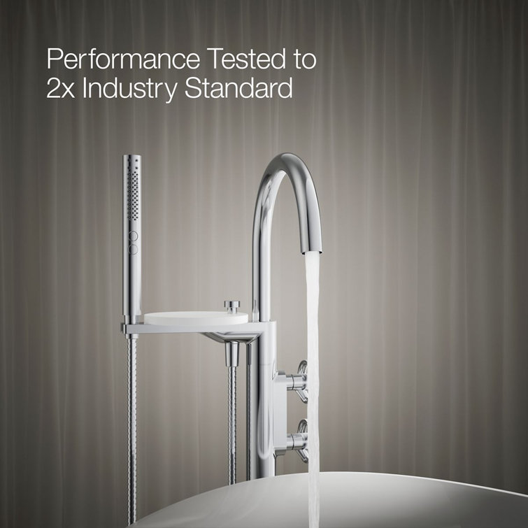 Polished Chrome Floor-Mount Bath Filler Trim with Hand Shower