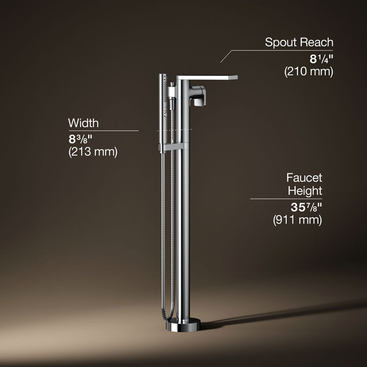 Polished Chrome Freestanding Bath Faucet with Handshower