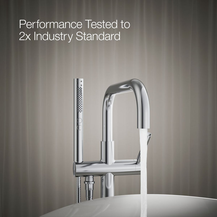 Polished Chrome Floor-Mount Bath Filler with Handshower