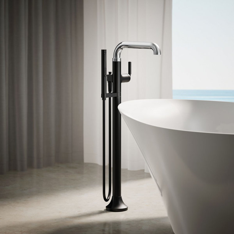 Tone Matte Black and Polished Chrome Freestanding Tub Faucet with Handshower