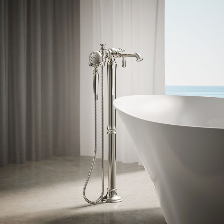 Polished Nickel Freestanding Tub Faucet with Hand Shower