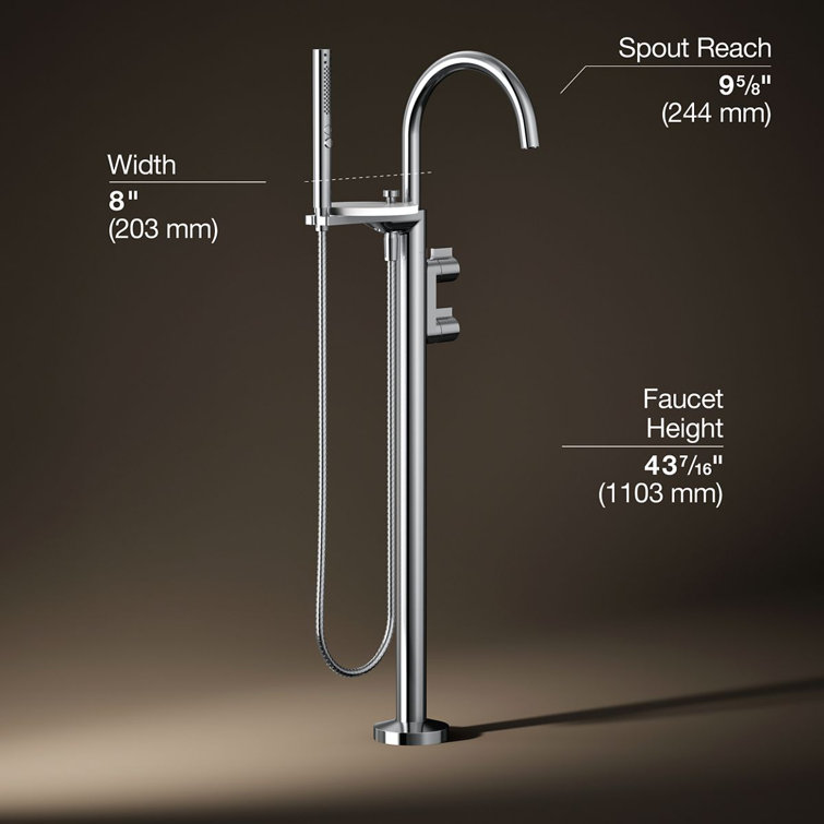 Polished Chrome Floor-Mount Bath Filler Trim with Hand Shower