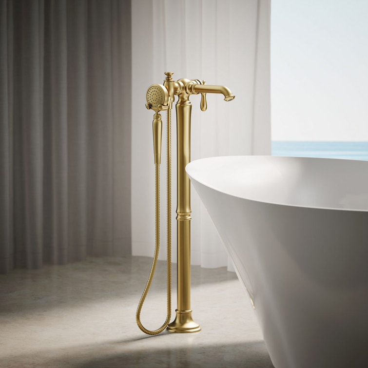 Brushed Brass Single Handle Floor Mounted Bathtub Faucet