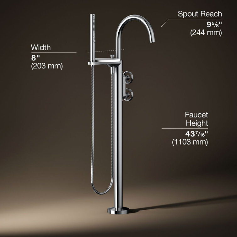 Polished Chrome Floor-Mount Bath Filler Trim with Hand Shower