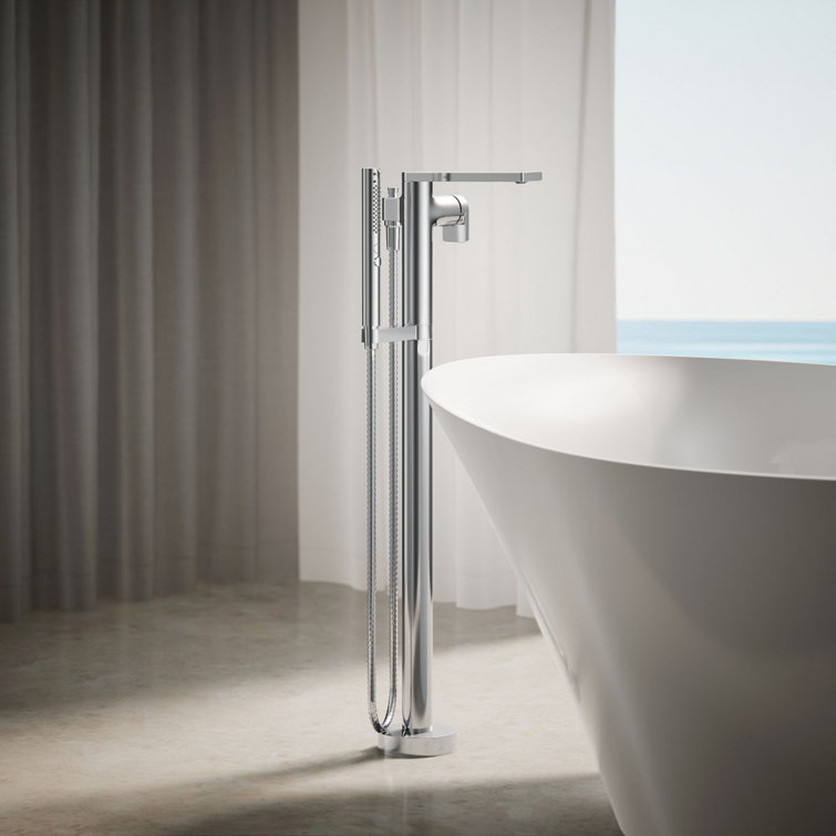 Polished Chrome Freestanding Bath Faucet with Handshower