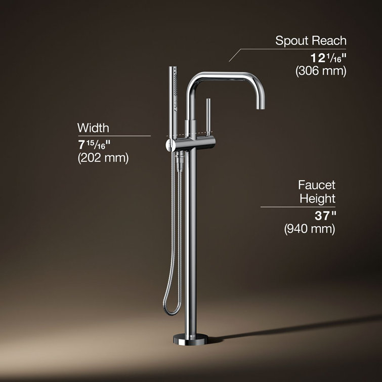 Polished Chrome Floor-Mount Bath Filler with Handshower