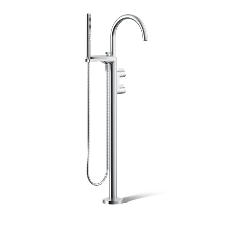 Polished Chrome Floor-Mount Bath Filler Trim with Hand Shower
