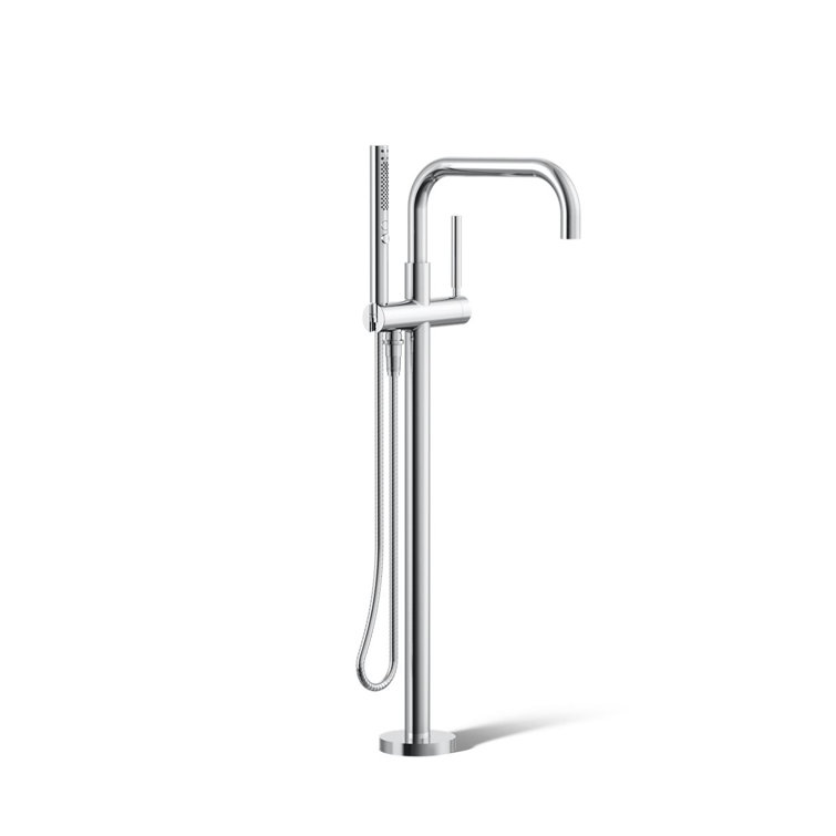 Polished Chrome Floor-Mount Bath Filler with Handshower