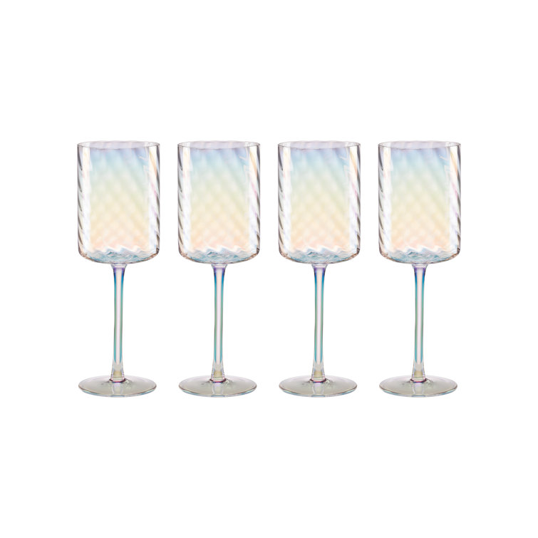 Set of 4 Iridescent Rainbow Glitter White Wine Glasses