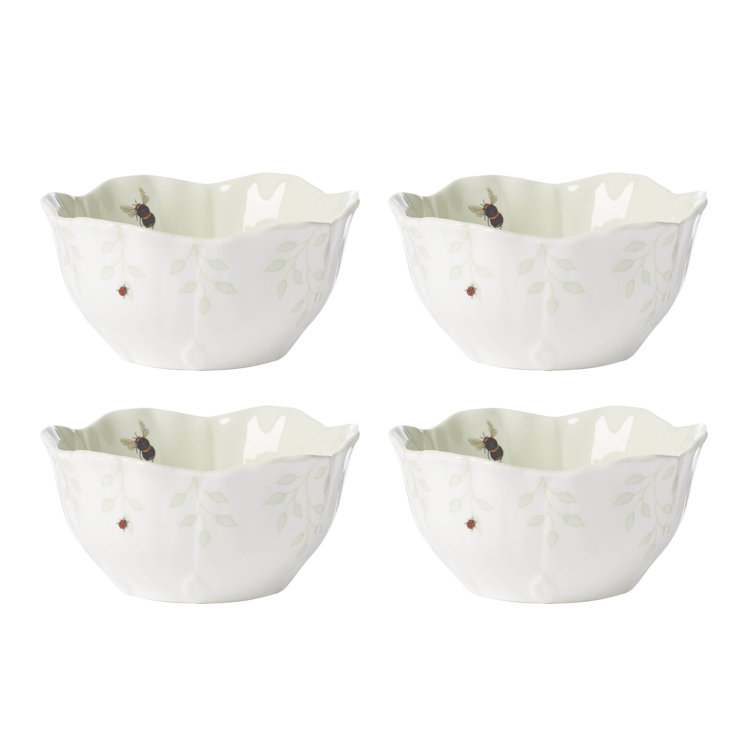 Green Floral Ceramic Dessert Bowls Set of 4