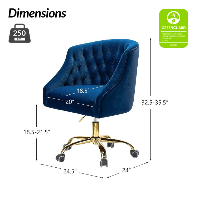 Navy Velvet Swivel Task Chair with Gold Metal Legs