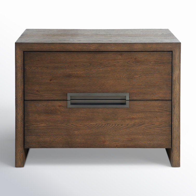 Atlas Medium Brown Oak 2-Drawer Nightstand with Bronze Pull