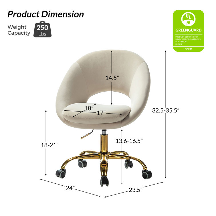 ErgoSwivel Tan Velvet Task Chair with Metal Base and Pine Accents