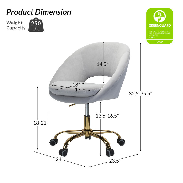 Gray Velvet Swivel Task Chair with Gold Metal Base