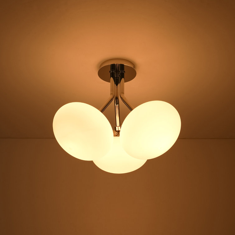 Nickel and Opal Glass 3-Light Globe Semi Flush Mount