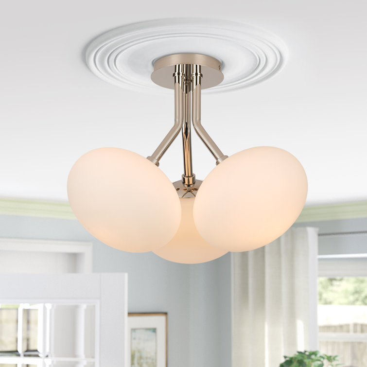 Nickel and Opal Glass 3-Light Globe Semi Flush Mount