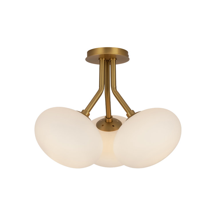 Luxurious Brass and Opal Glass 3-Light Globe Semi Flush Mount
