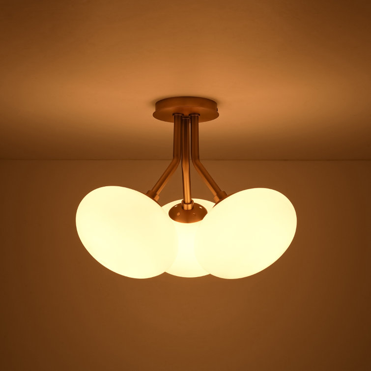 Luxurious Brass and Opal Glass 3-Light Globe Semi Flush Mount
