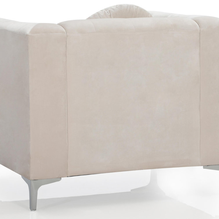 Ivory Velvet Luxe Wood-Trimmed Armchair with Chrome Accents