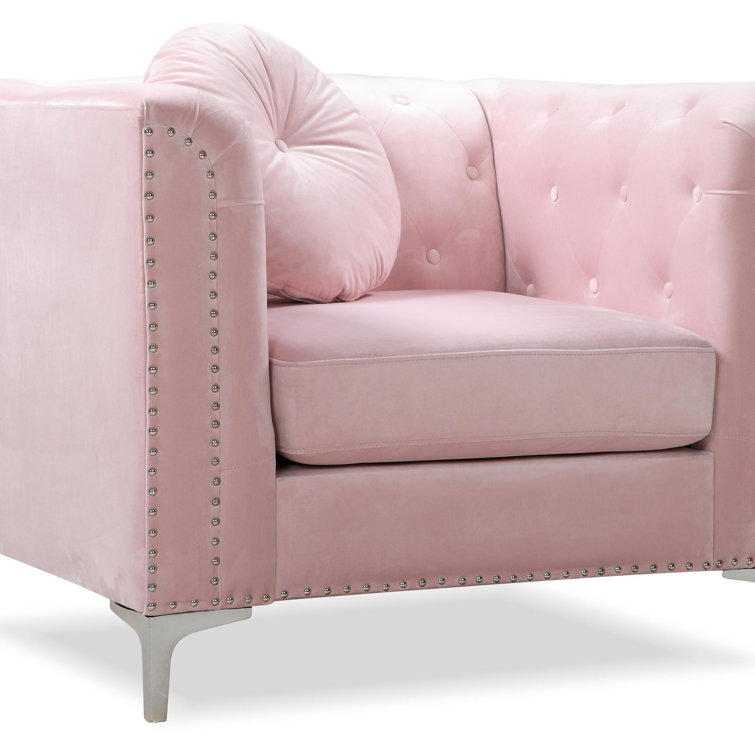 Pompano Plush Pink Velvet Armchair with Chrome Accents