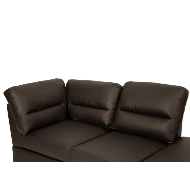 Espresso Faux Leather 3-Piece Sectional Sofa with Ottoman