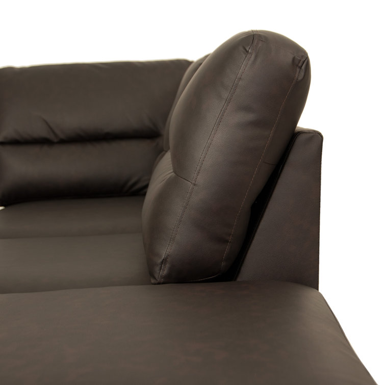 Espresso Faux Leather 3-Piece Sectional Sofa with Ottoman