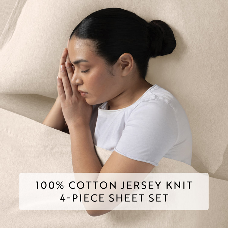 Twin XL Oatmeal Cotton Jersey Knit Bedding Set
