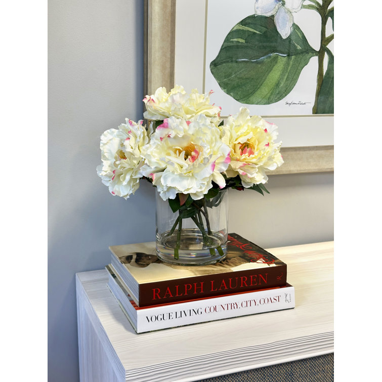 Pink Artificial Peony Floral Arrangement in Glass Vase