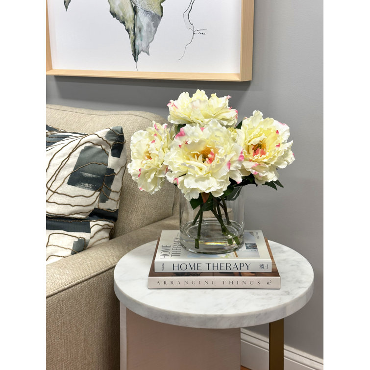Pink Artificial Peony Floral Arrangement in Glass Vase