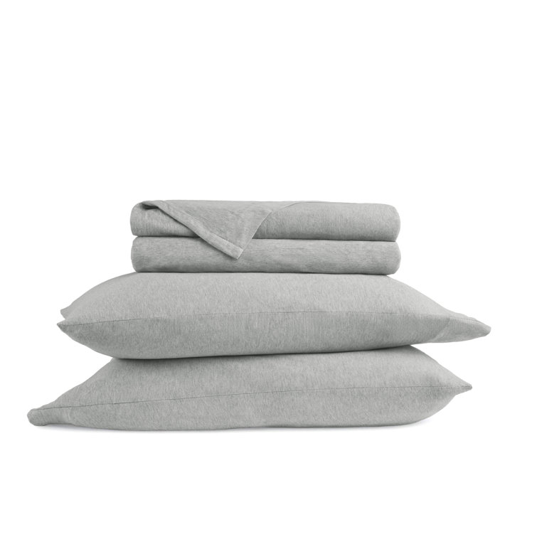 Light Gray Twin Cotton Jersey Knit 4-Piece Bedding Set