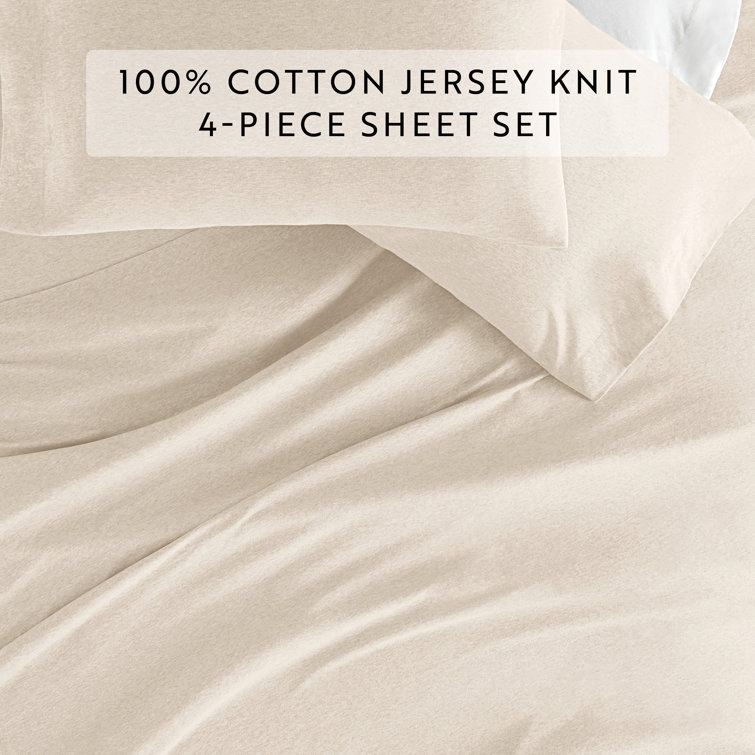 Twin XL Oatmeal Cotton Jersey Knit Bedding Set