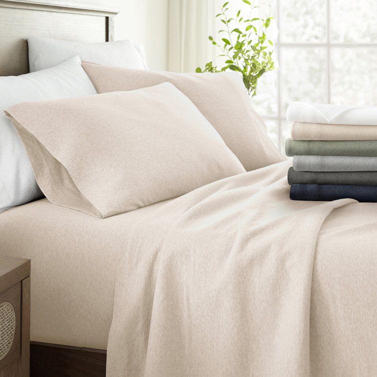Twin XL Oatmeal Cotton Jersey Knit Bedding Set