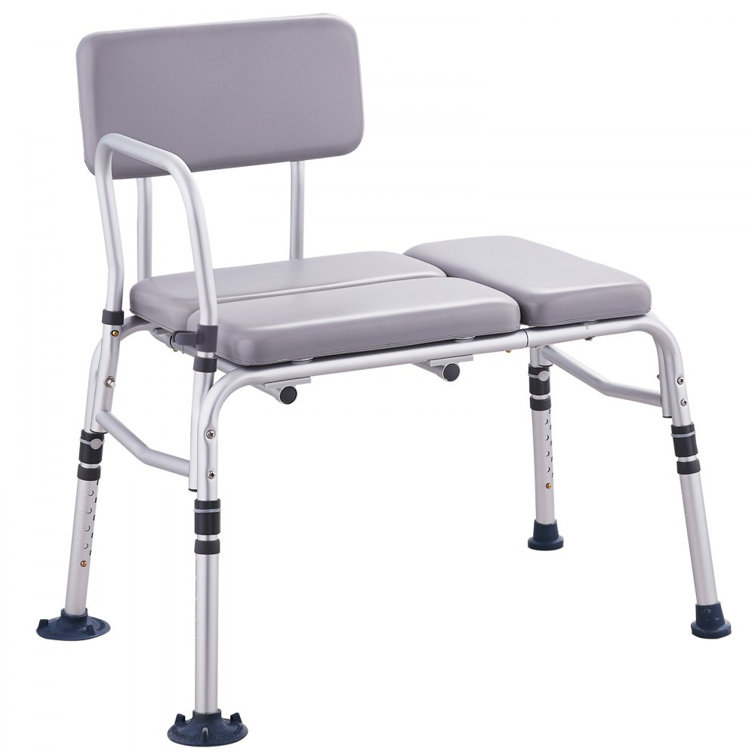 Gray PVC Adjustable Bathtub Transfer Bench with Padded Seat