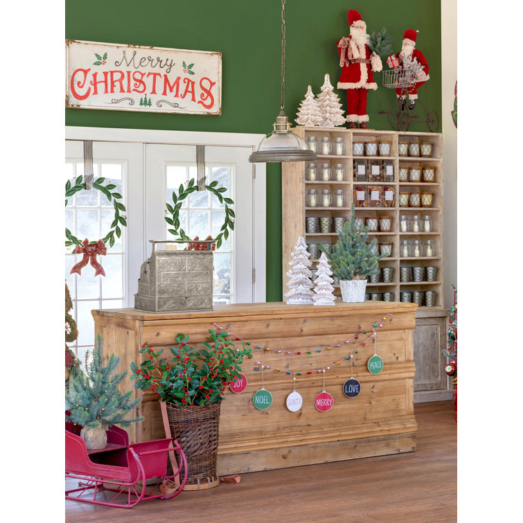 Reclaimed Pine Wood Straight Bar Counter with Metal Shelf