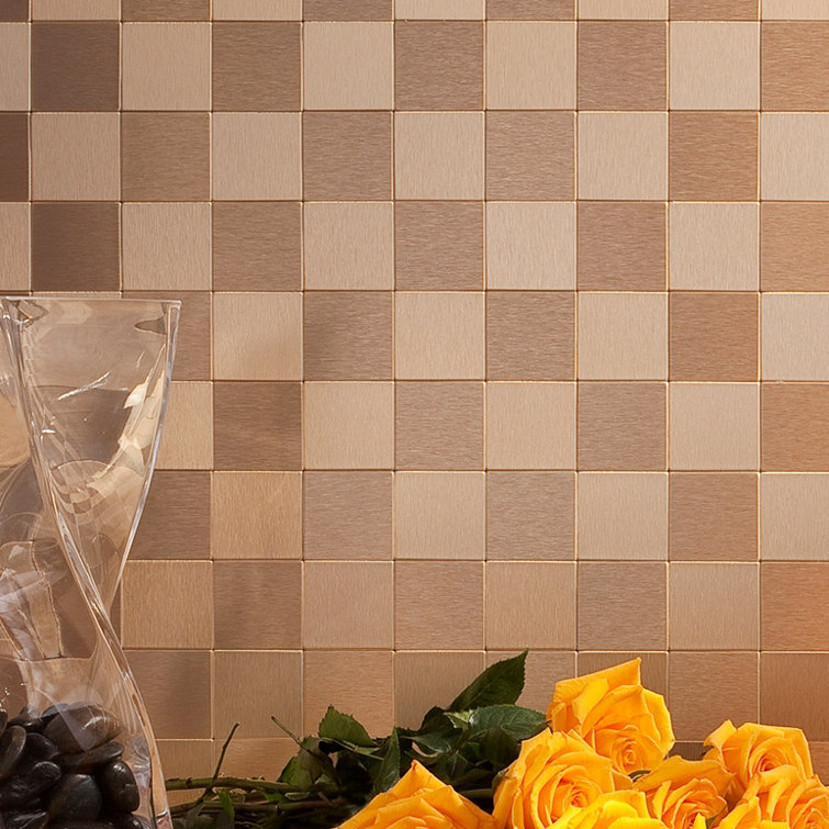 Champagne Peel and Stick Metal Backsplash Tile Kit, 12" x 4"