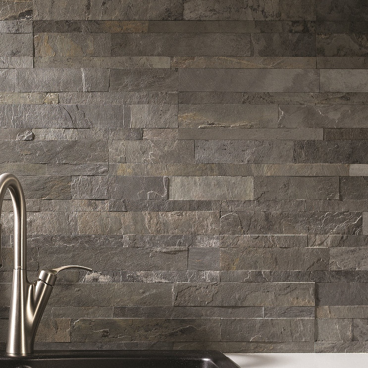 Iron Slate Peel and Stick Natural Stone Kitchen Backsplash