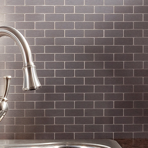 Stainless Steel Peel and Stick Subway Wall Tile Kit