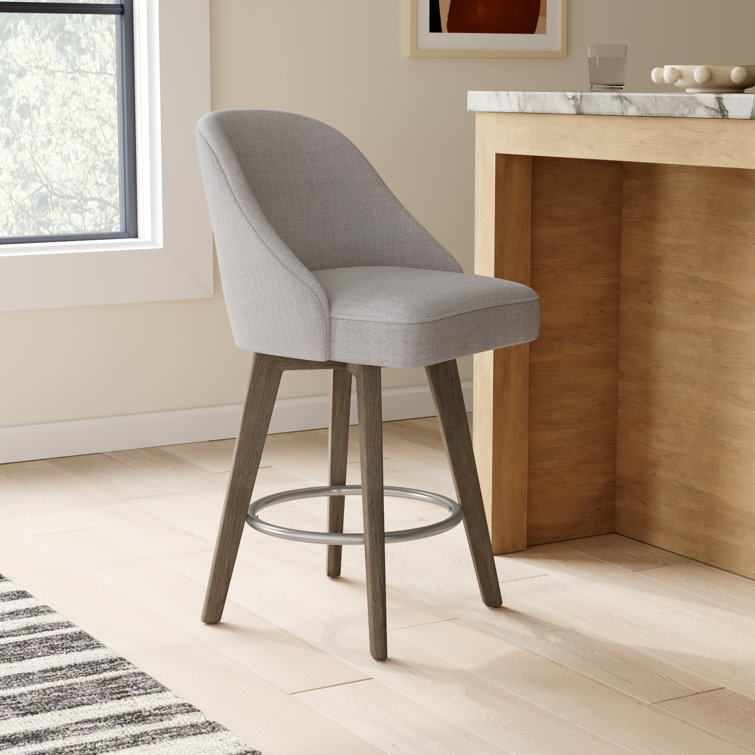 Elegant Reclaimed Grey Swivel Counter Stool with Metal Ring Footrest
