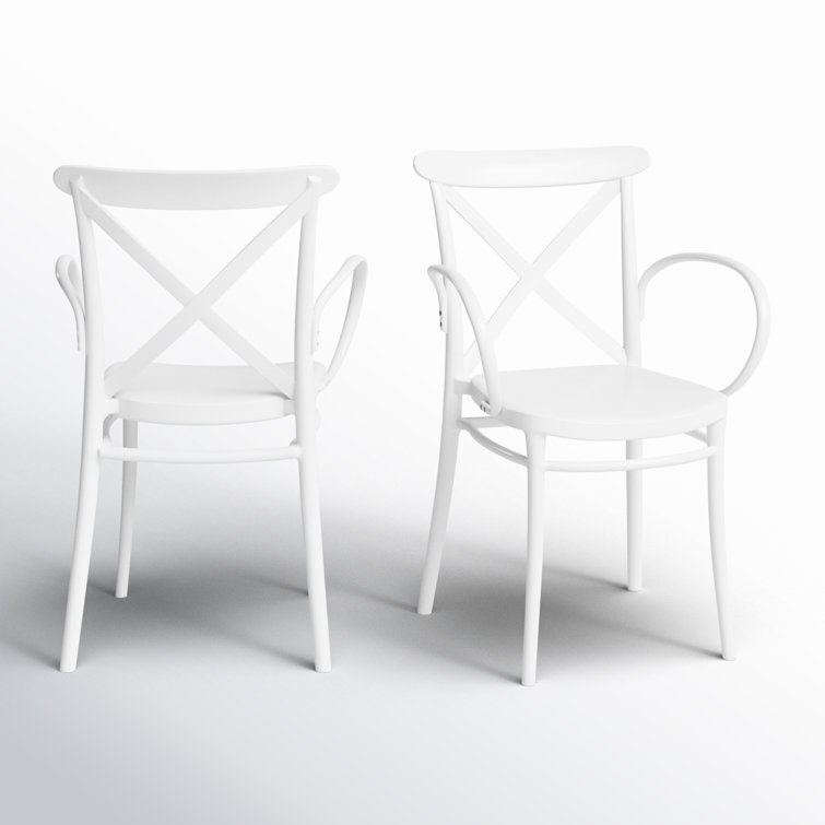 White Plastic Resin Stackable Dining Armchairs, Set of 2