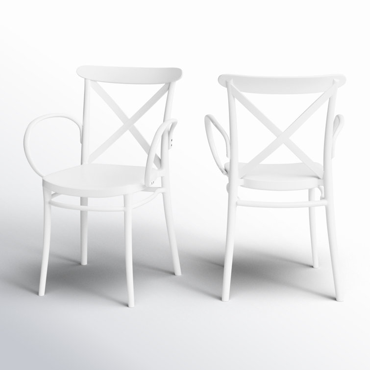 White Plastic Resin Stackable Dining Armchairs, Set of 2