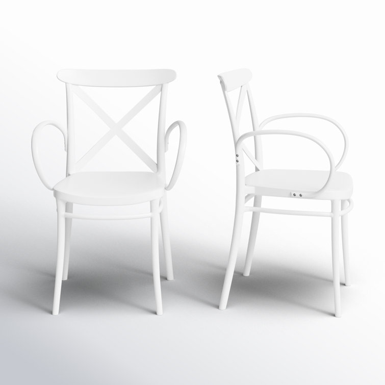 White Plastic Resin Stackable Dining Armchairs, Set of 2