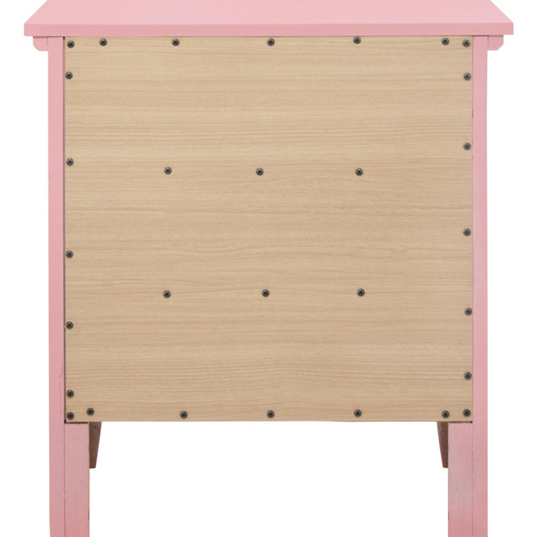 Transitional Pink 3-Drawer Nightstand with Nickel Accents