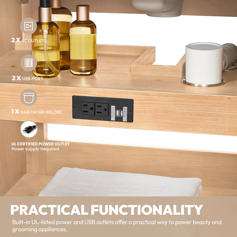 Leon 60" Fir Wood Brown Bathroom Vanity with White Composite Top