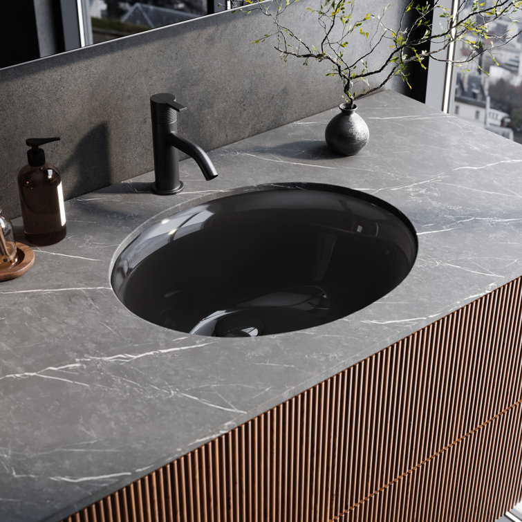 Black Oval Ceramic Undermount Bathroom Sink with Overflow
