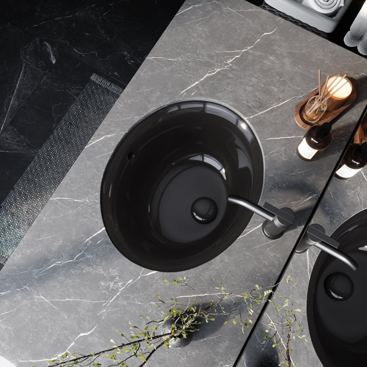 Black Oval Ceramic Undermount Bathroom Sink with Overflow
