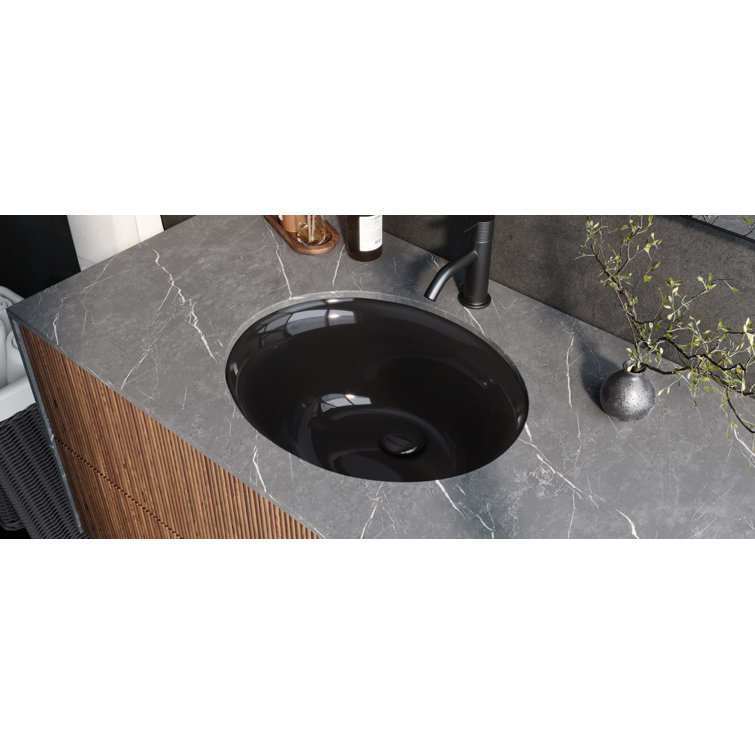 Black Oval Ceramic Undermount Bathroom Sink with Overflow