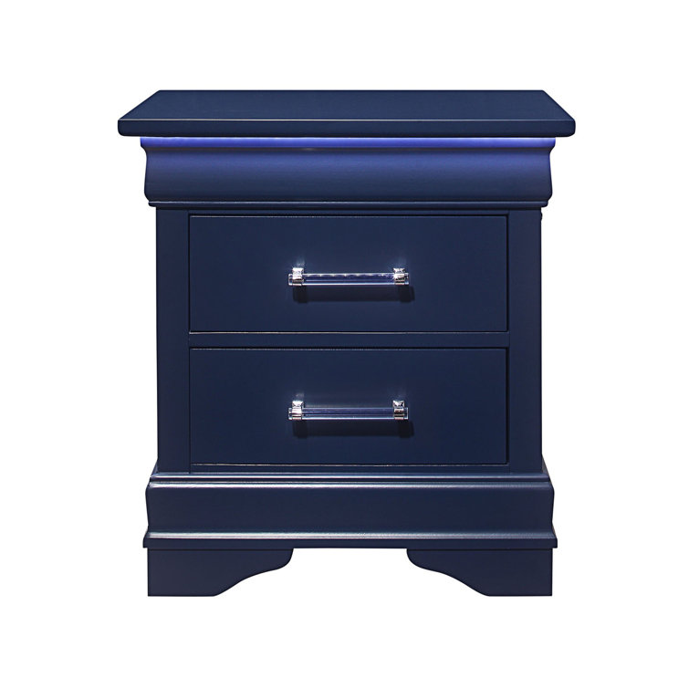 Charlie Blue Wood 2-Drawer Nightstand with Acrylic Handles